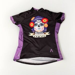 Primal Wear Women's M Cycling Jersey Sugar Skull Dia de los Muertos Purple Black